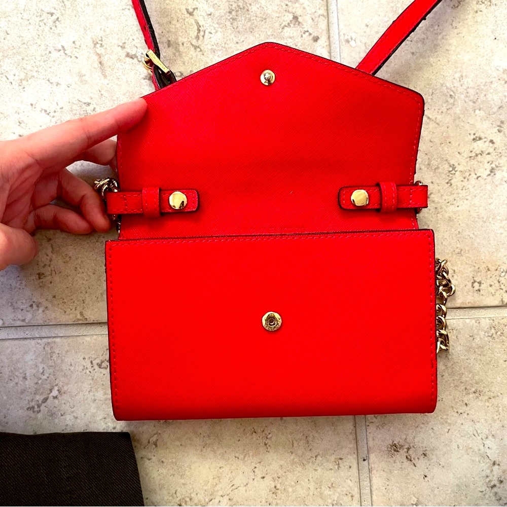 Michael Kors Cherry Red Mini Crossbody Bag with Gold Chain Everyday Casual Purse - Picture 7 of 12